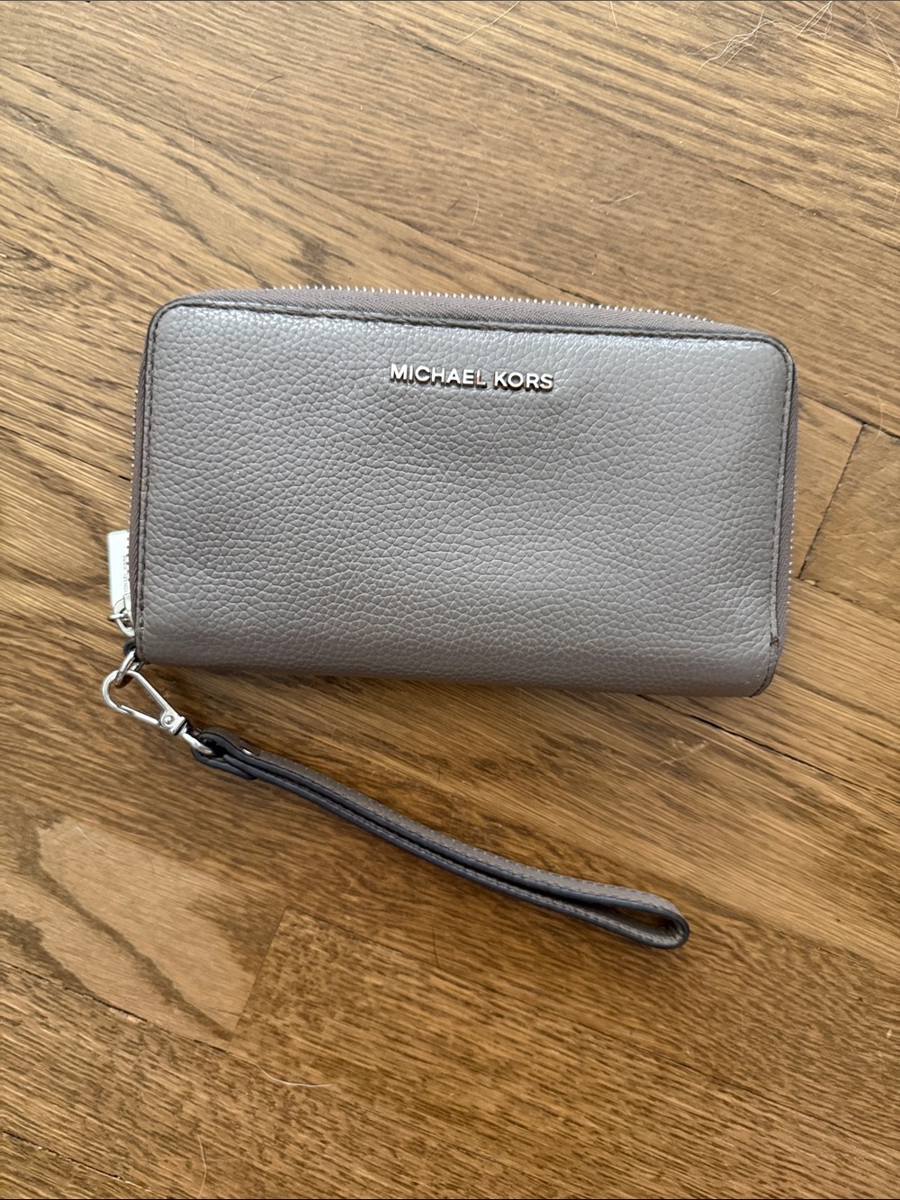 Michael Kors Gray Pebbled Leather Zip-Around Wristlet Wallet